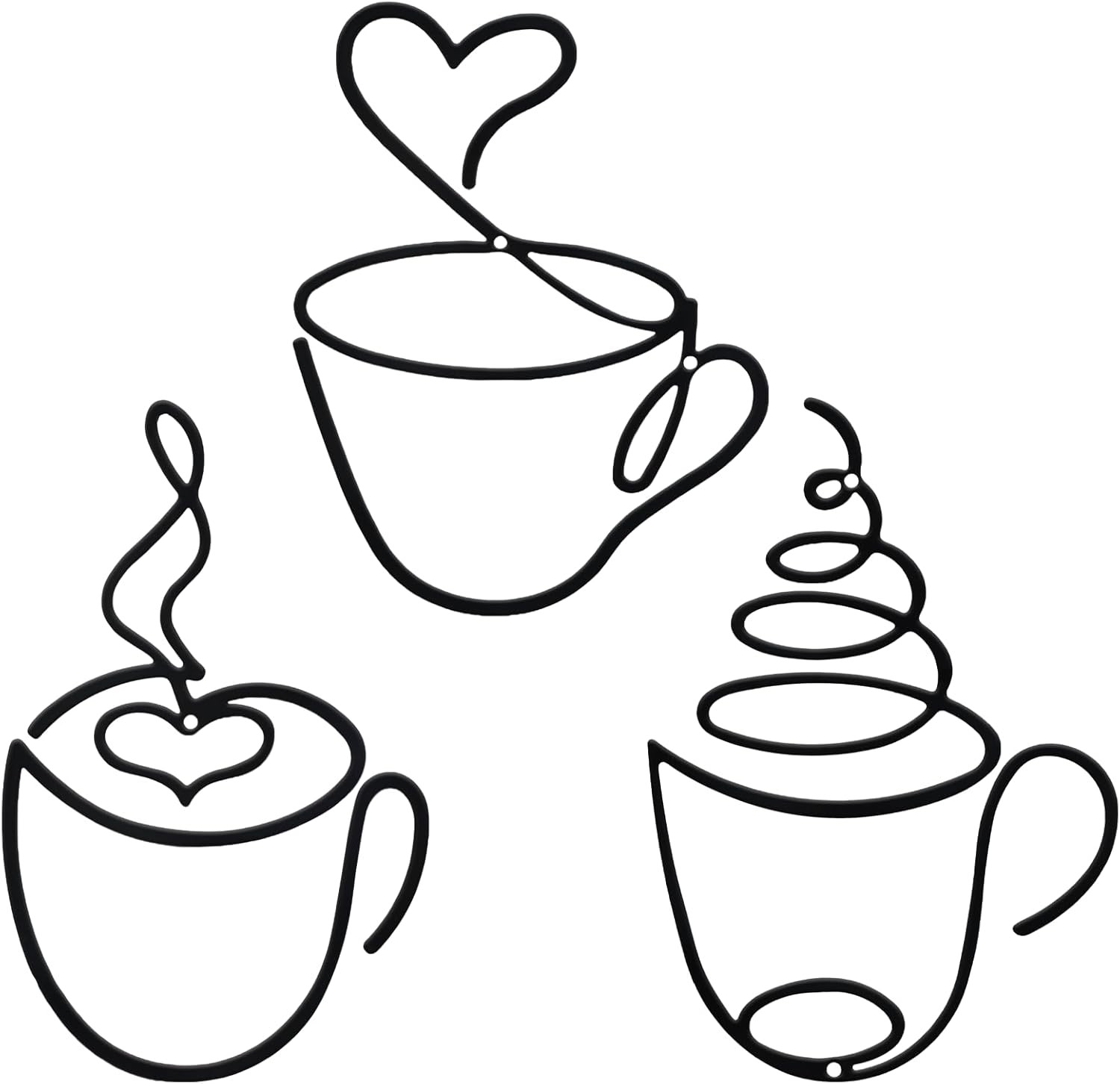 3 Pcs Coffee Cup Metal Wall Art Metal Coffee Sign Wire Hanging Bar Decor Vintage