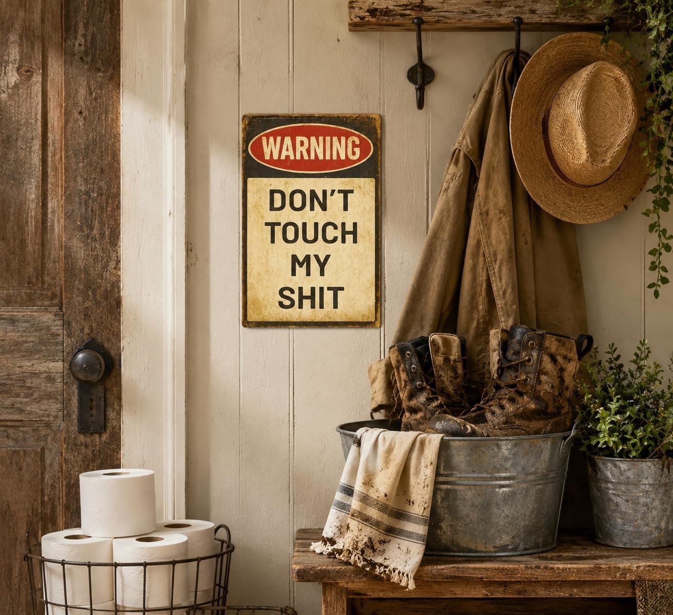 Vintage Don’t Touch Warning Metal Tin Sign Wall Art Man Cave Garage Home Office
