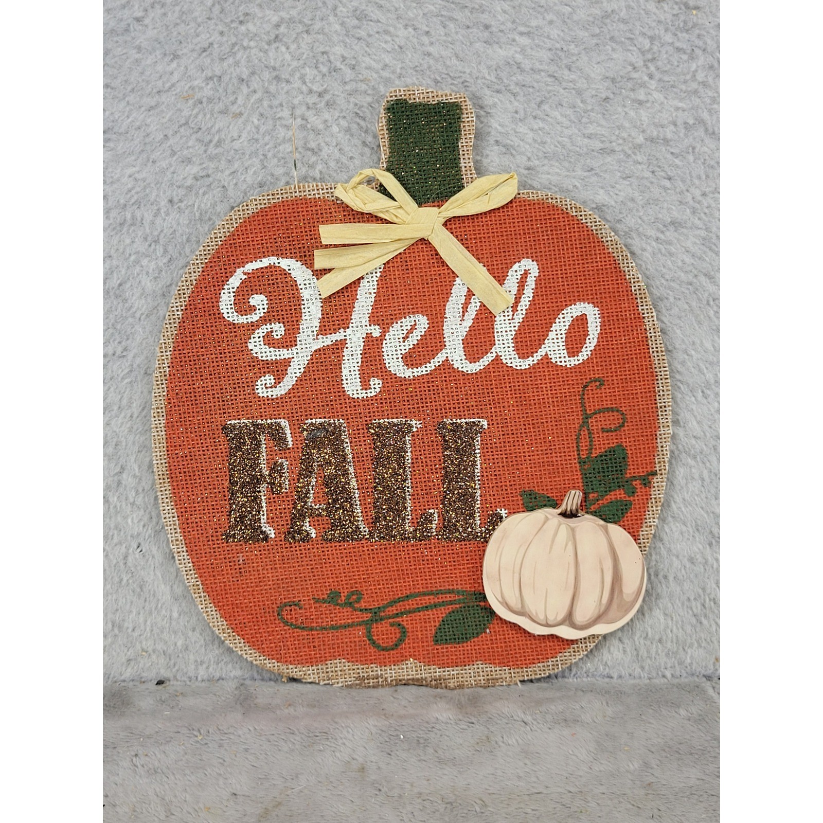 Greenbrier Hello Fall Burlap Pumpkin Wall Decor Rustic Autumn Thanksgiving Sign