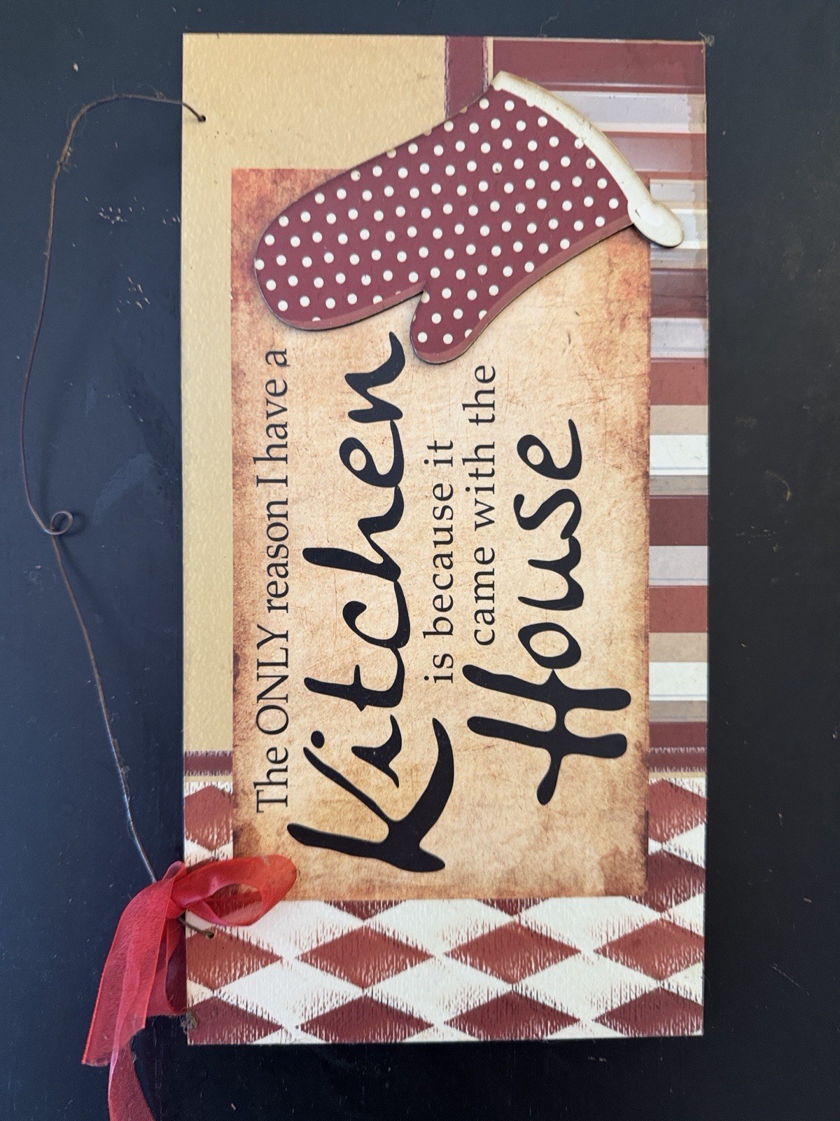 Wood Kitchen Quotes Humor Hanging Decorative Sign Red Polka Dot Brown Beige