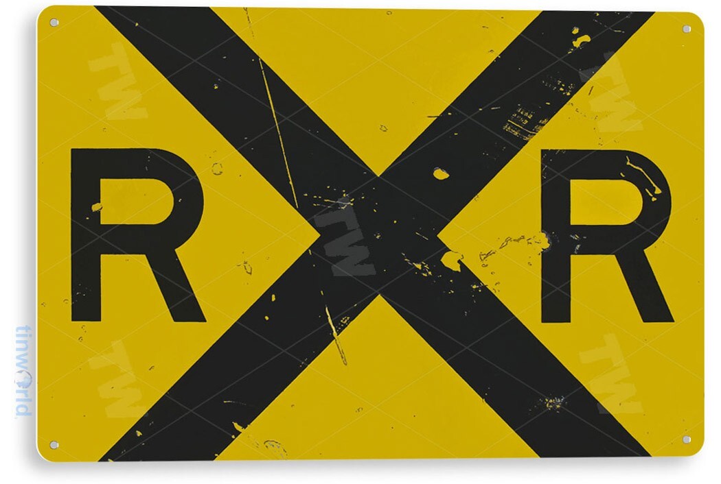 TIN SIGN Rail Road Metal Décor Station Tracks Street Crossing Shop Garage A733