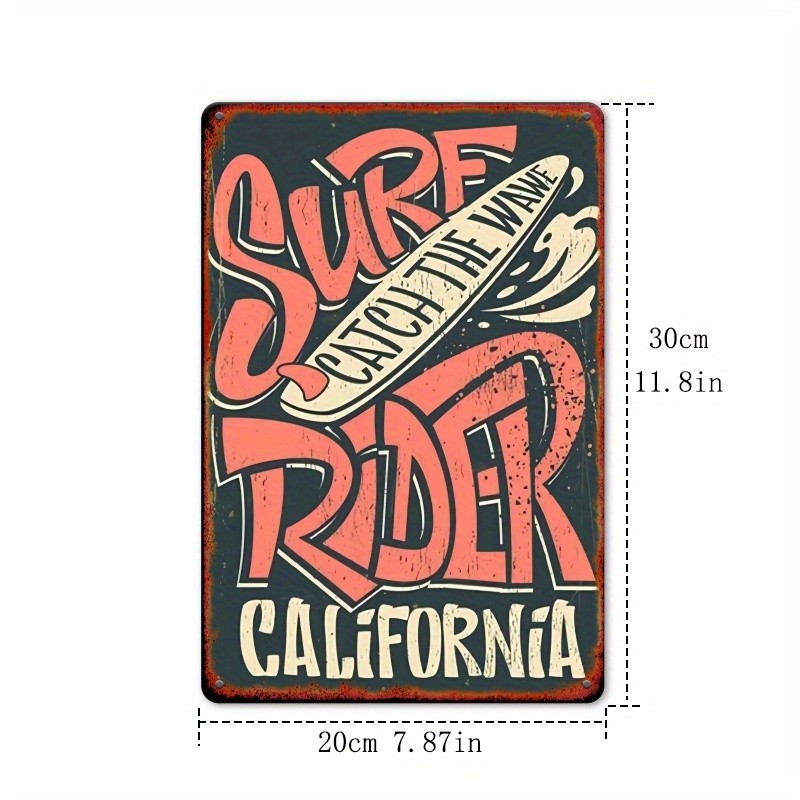 Surf Rider California Metal Sign Vintage Beach Surf Shop Wall Art Hanging Decor