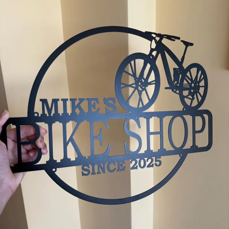 Personalized Bike Shop Metal Sign Custom Bicycle Service Workshop Wall Art Decor