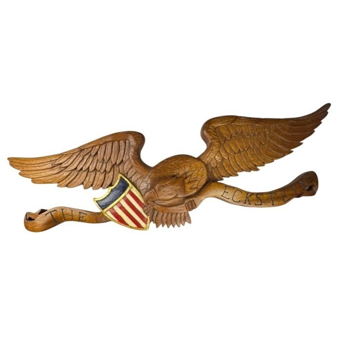 Wood Eagle Wall Plaque Unisex Large Brown Excellent Patriotic Folk Art