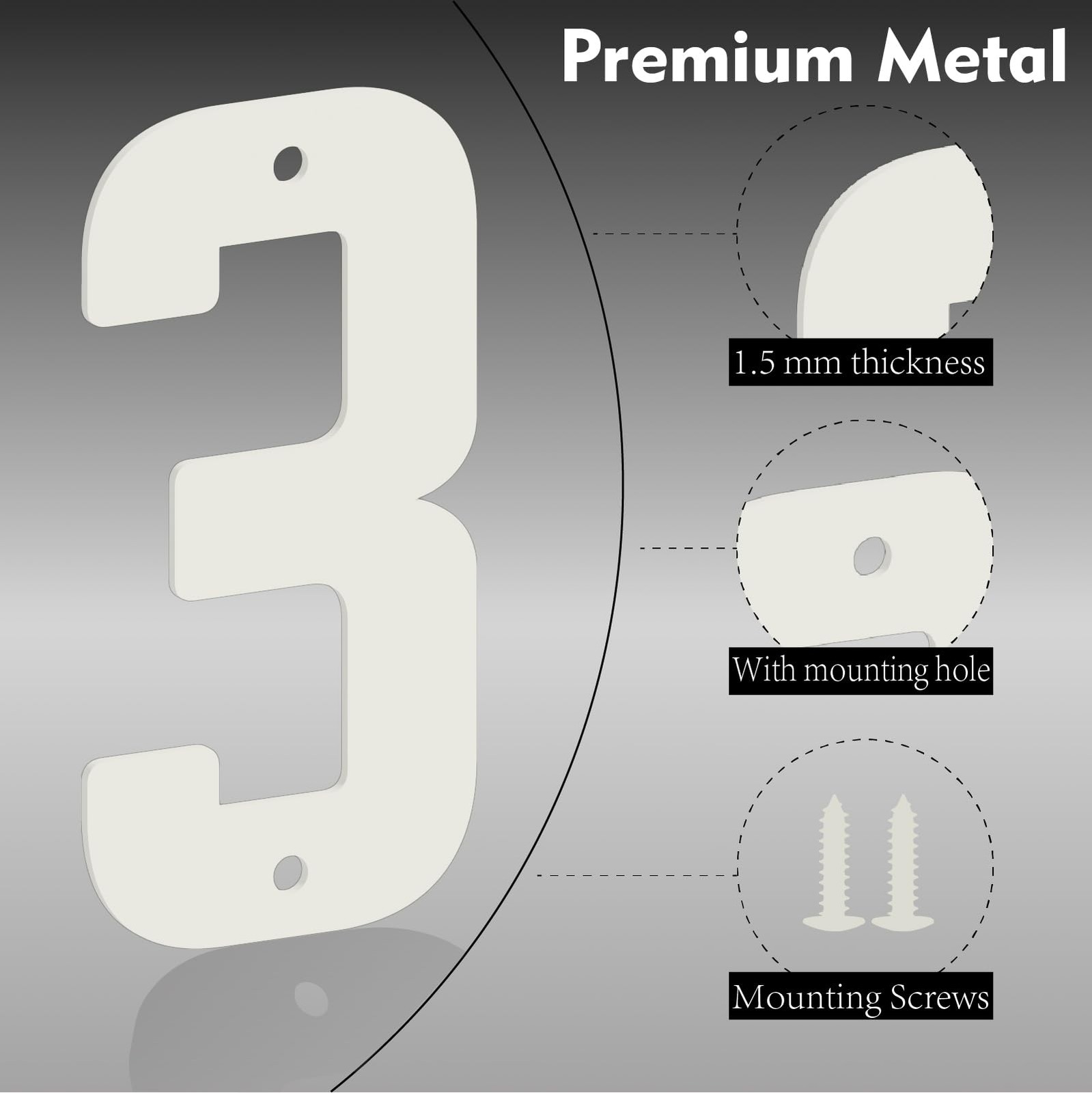 4 Inch White Metal Letters, Modern House Numbers for Outside, White Door Mail…