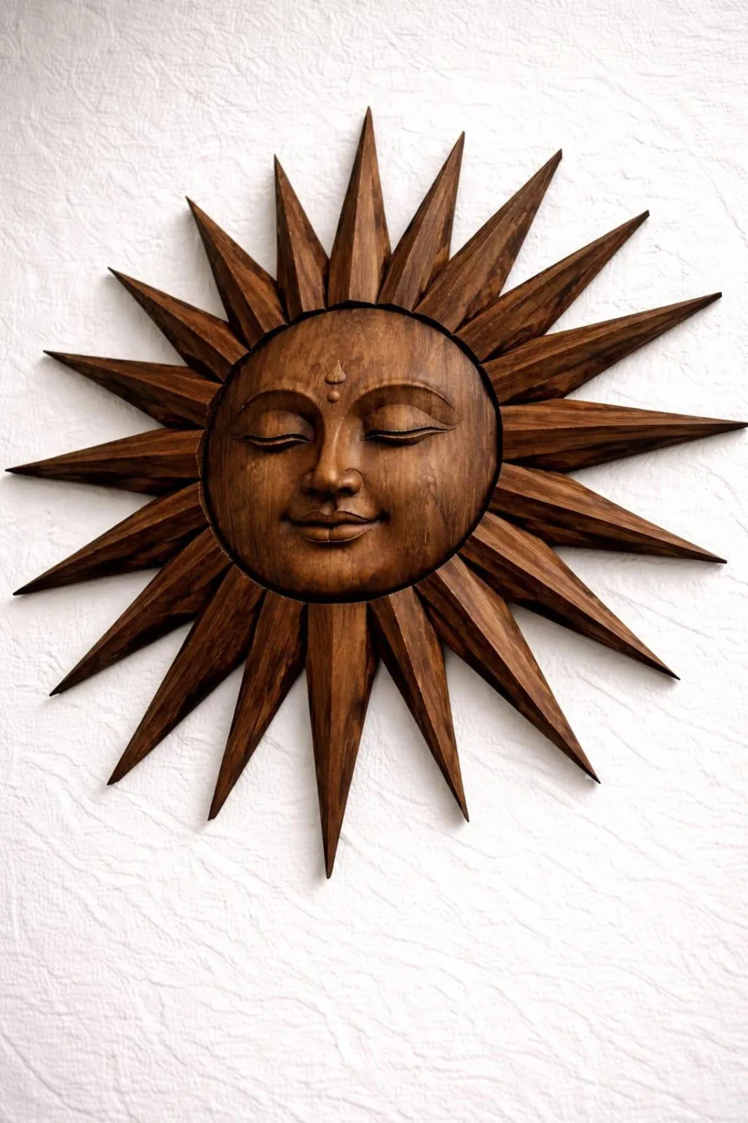 3D Layered Wood Sunburst Wall Art Large Smiling Sun Face Plaque Patio Decor Gift