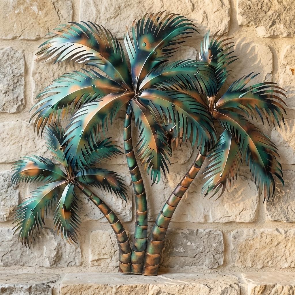 Palm Tree Metal Wall Art, Tropical Coastal Outdoor Decor, Beach House Patio Sign