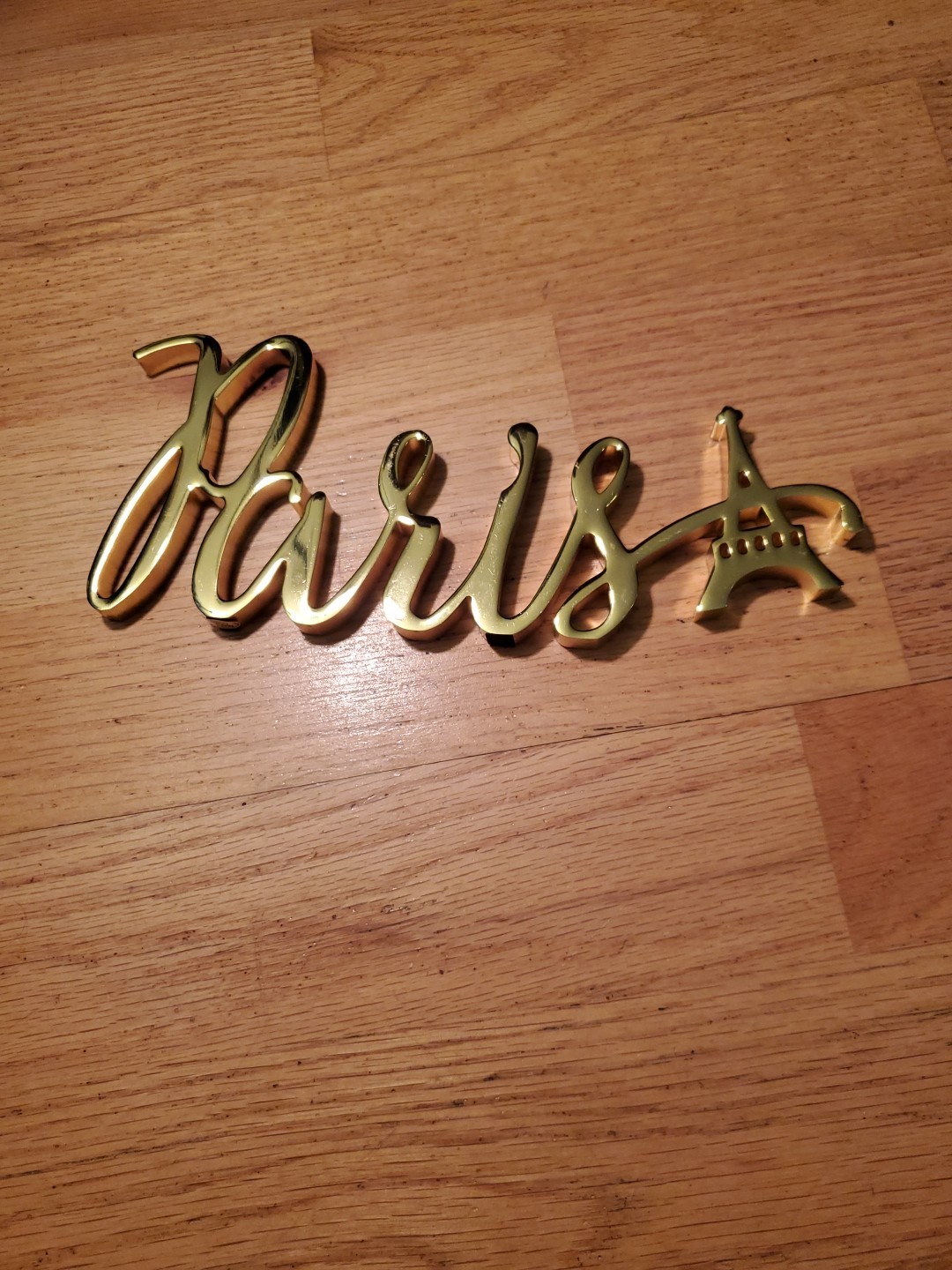 Paris Effile Tower 9in Gold Writing Polished Metal Wall Decor Asthetic Lettering