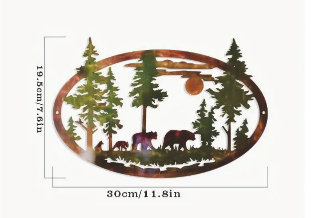 METAL WALL ART-Rustic Metal Forest Deer Wall Art – Detailed Woodland Scene, 12×8