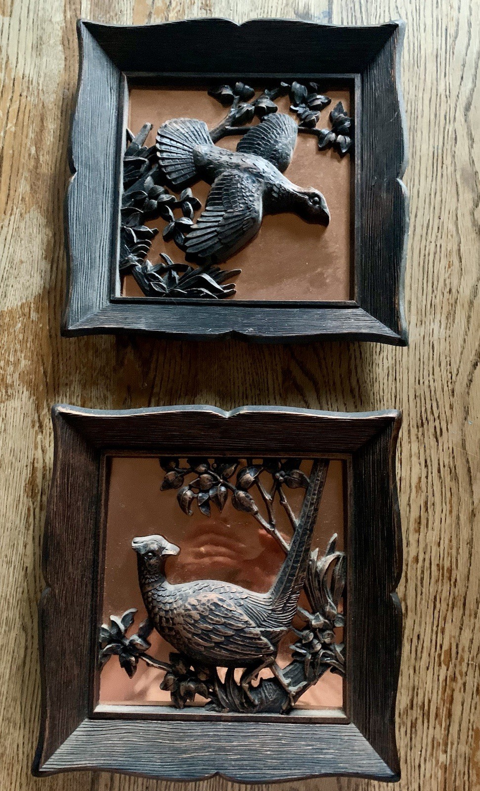 Vintage 1963 Dart Ind Coppercraft Guild Bird Wall Plaques Set of 2 Pheasant MCM