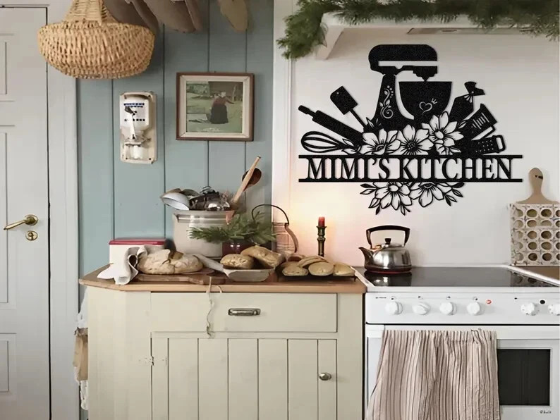 Personalized Kitchen Metal Sign Custom Name Monogram Wall Art Decor Bakery Gift
