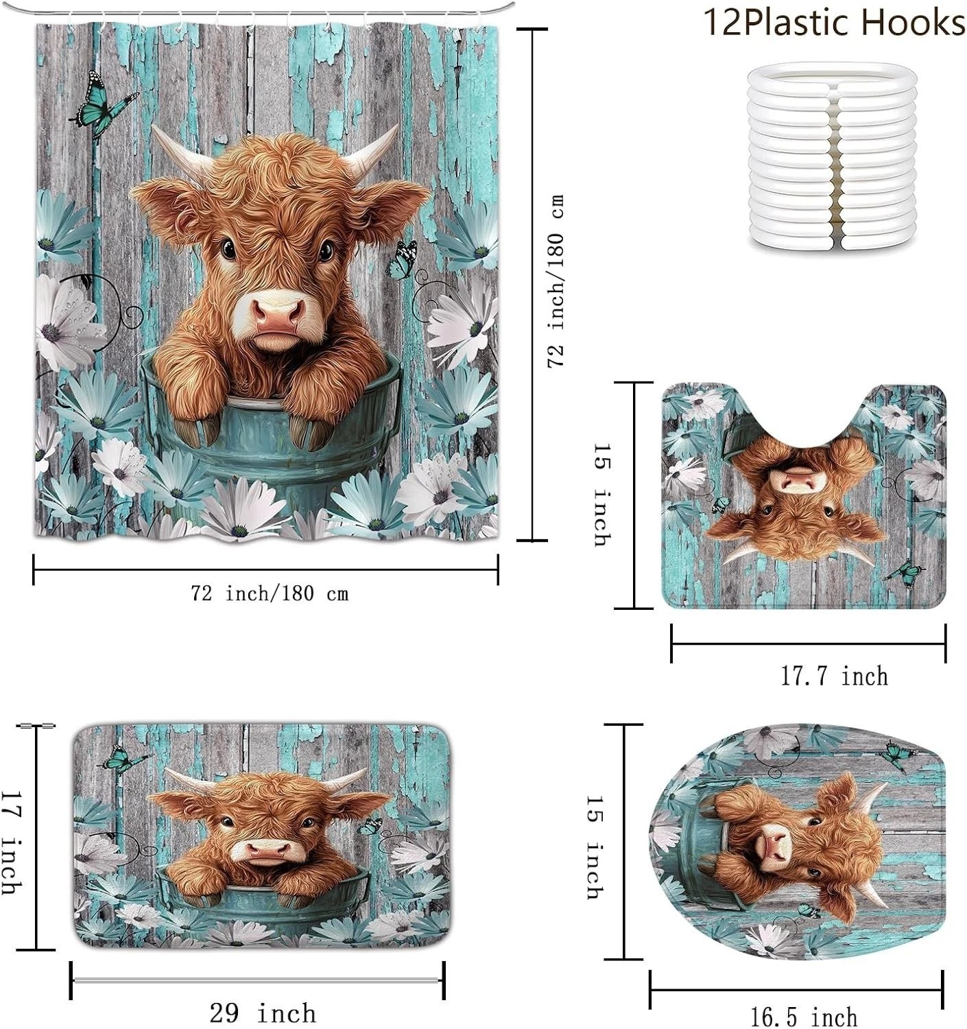 Highland Cow Bathroom Set – Farmhouse Decor 4 Pc//