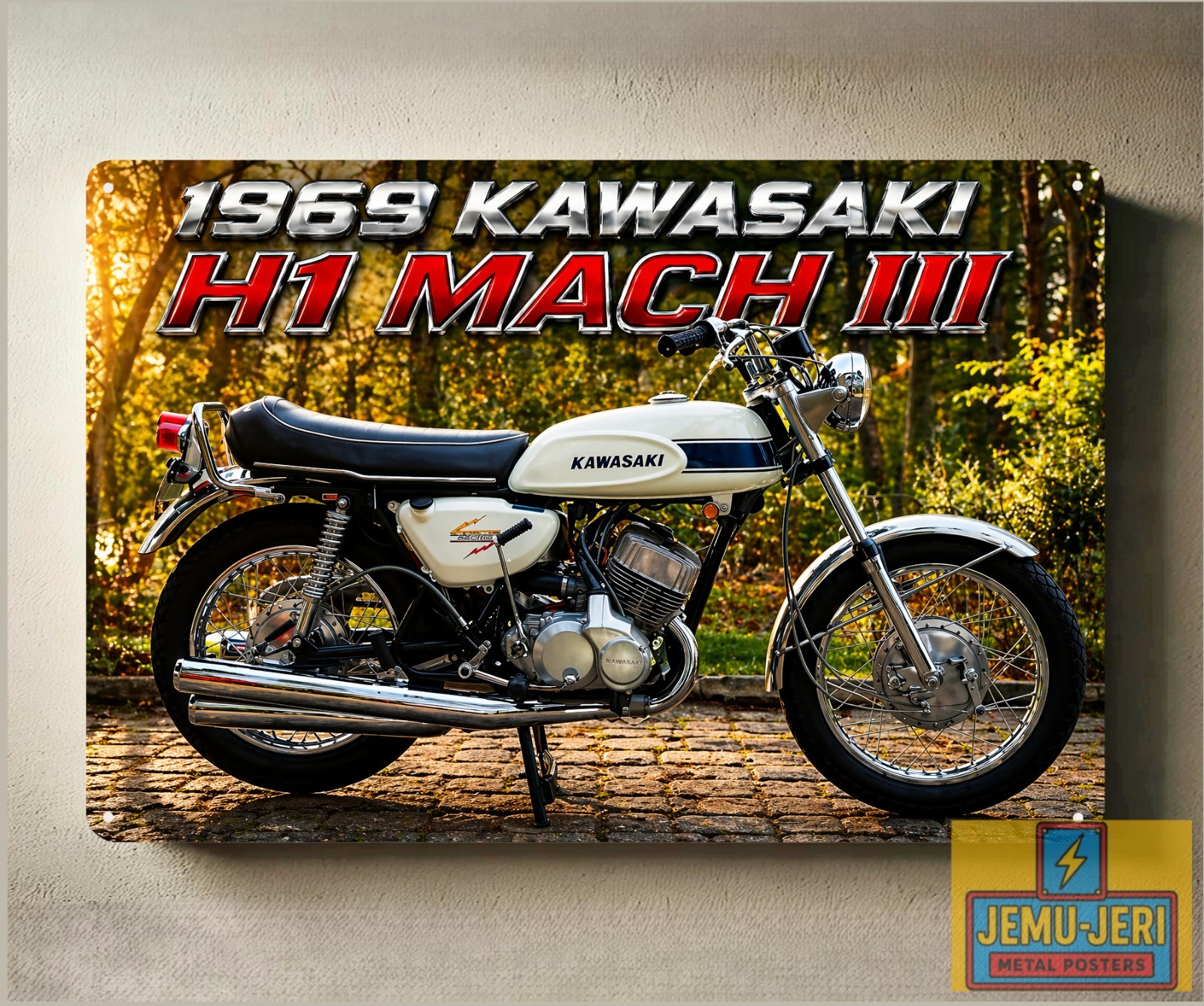 1969 Kawasaki H1 Mach III Motorcycle Metal Poster 30x20cm Sign