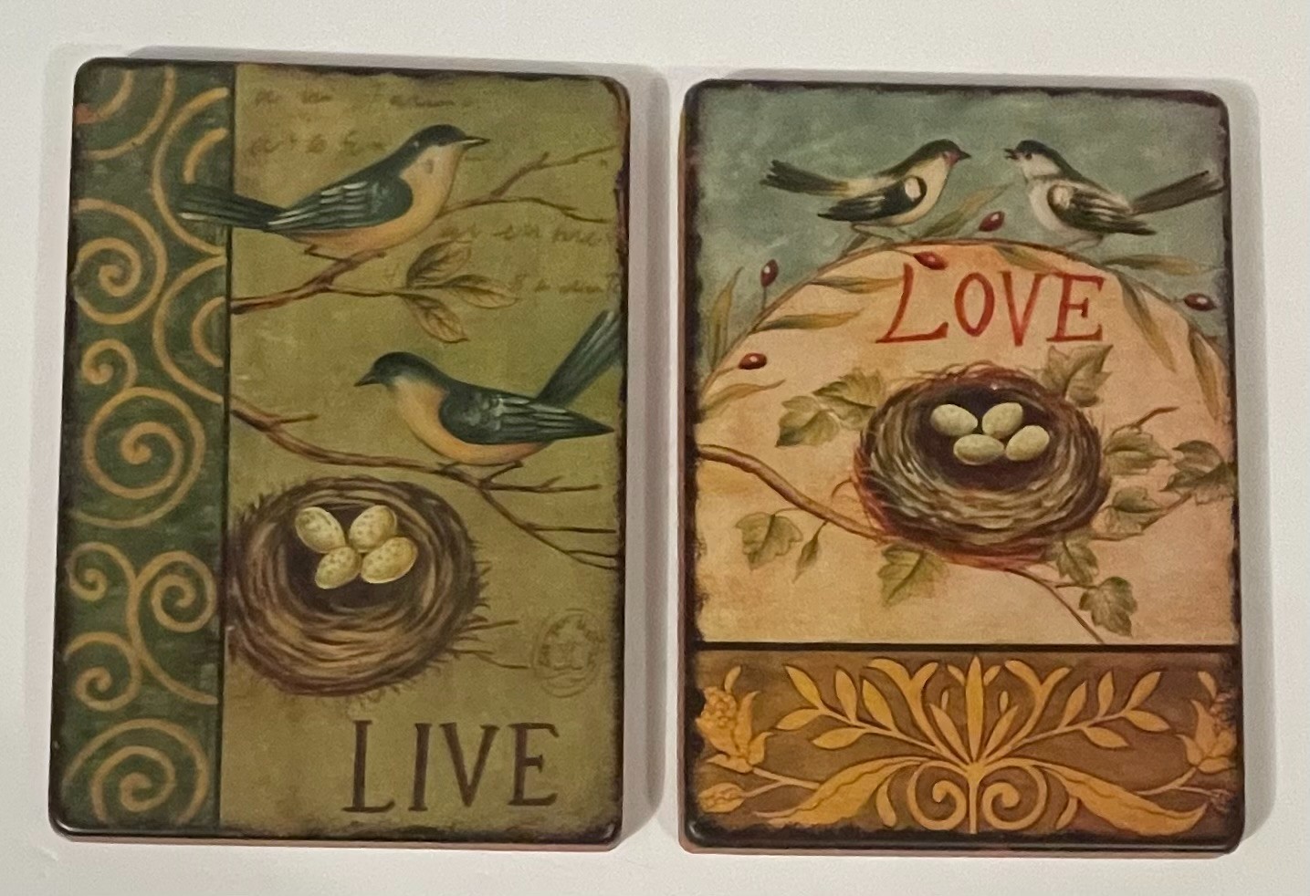 2 TIN METAL BIRD WALL HANGING PICTURES DECOR 9in x 6.5 inx 1/2in