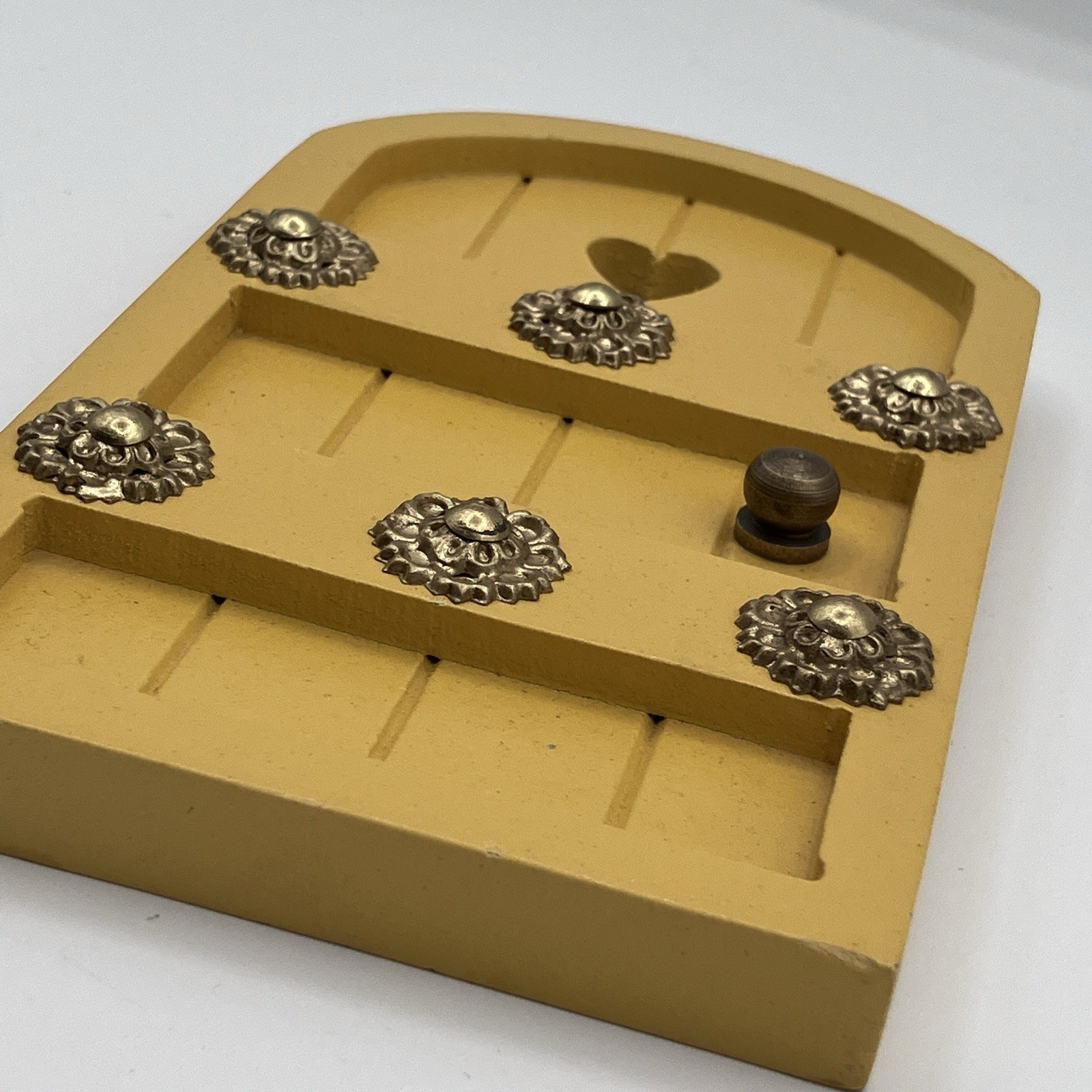 Fairy Garden Yellow Arched Heart Door Cottage Style Gold Tone Accents 6.75 in