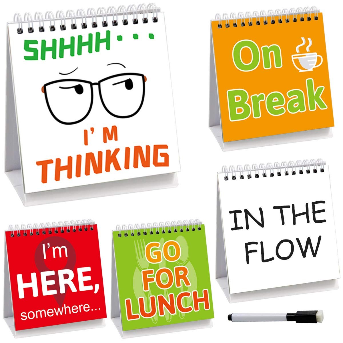 Multicolor Funny Desk Sign Set with Erasable Boards and Marker 5×5 Inches