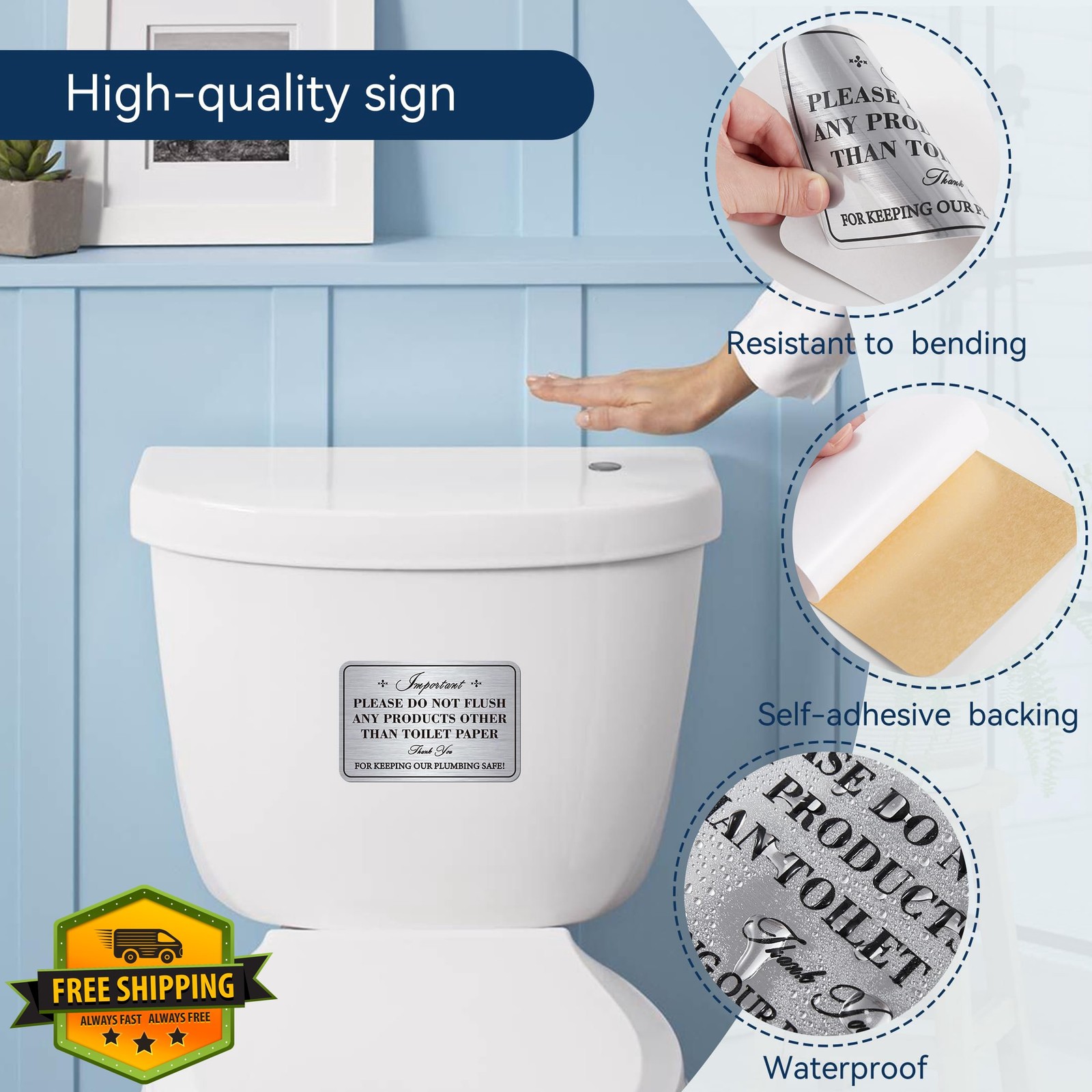 2PCS Do Not Flush Sign Sticker Bathroom Business 5.9×3.9in