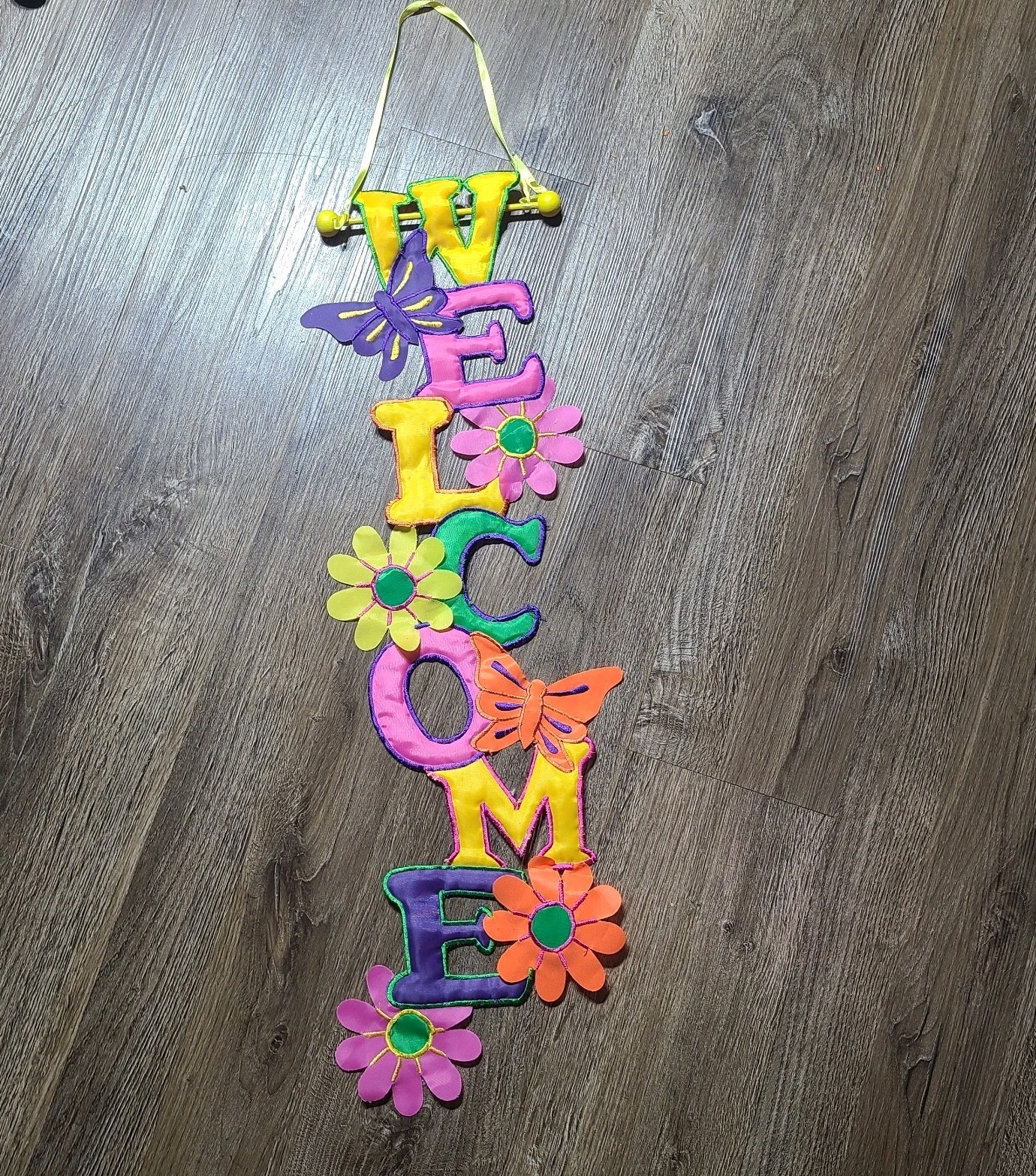 Welcome Spring Summer Door Wall Hanging Floral Butterfly Decor Colorful