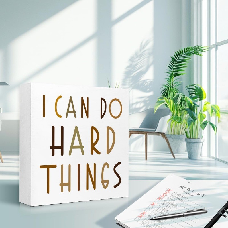 Boho Neutral Shade Wooden Sign Positive Quote Bedroom Office Shelf Decor Present