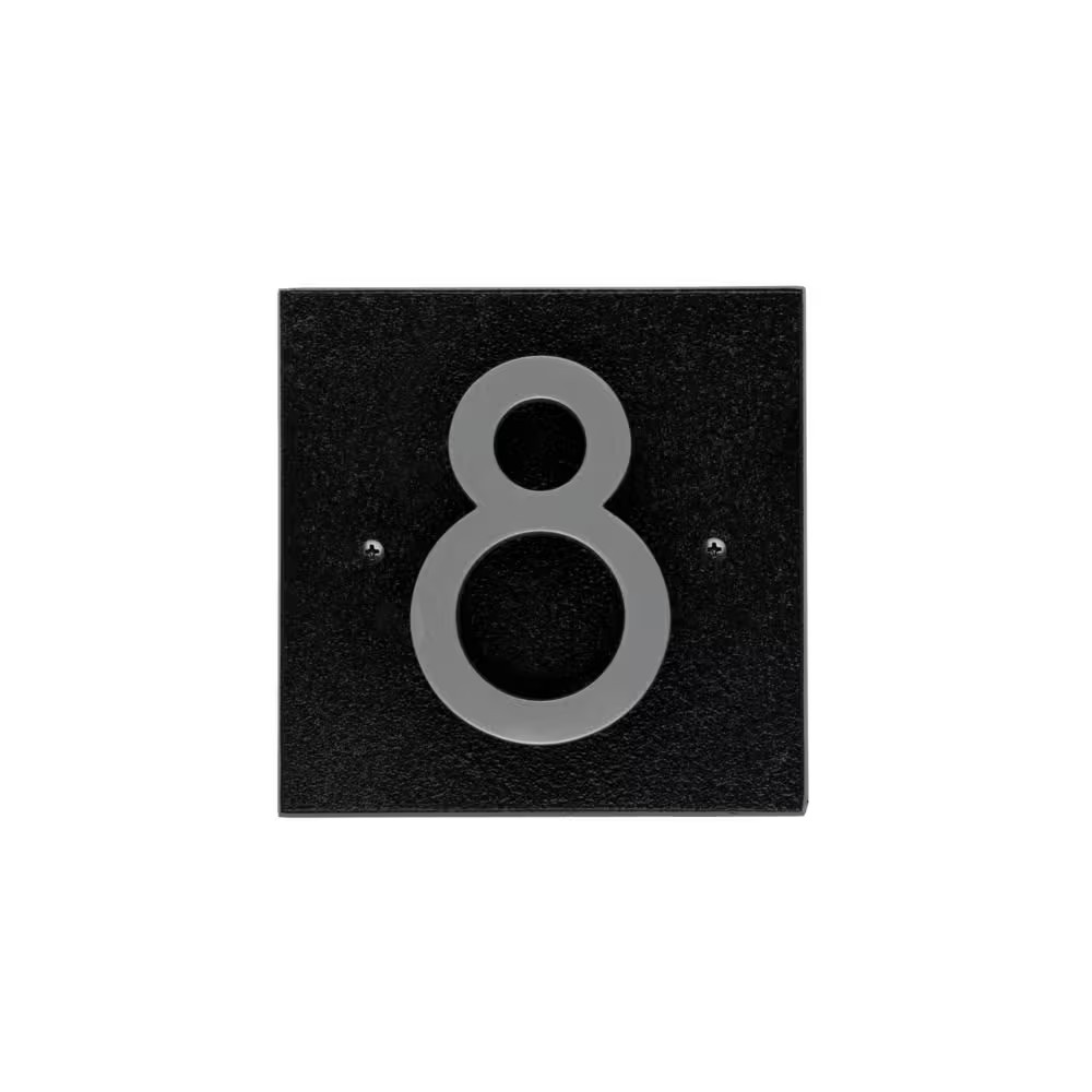 Floating Stand-Off 1-Number Horizontal Sign, Black /W/ Silver Modern Font Number