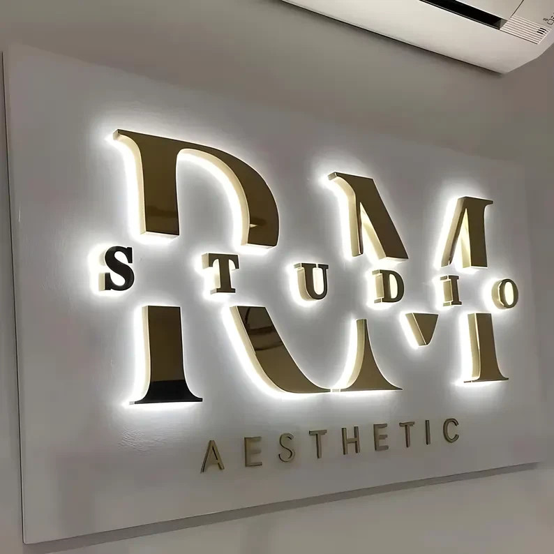 Custom 3D LED Backlit Metal Business Logo Sign Salon Restaurant Office