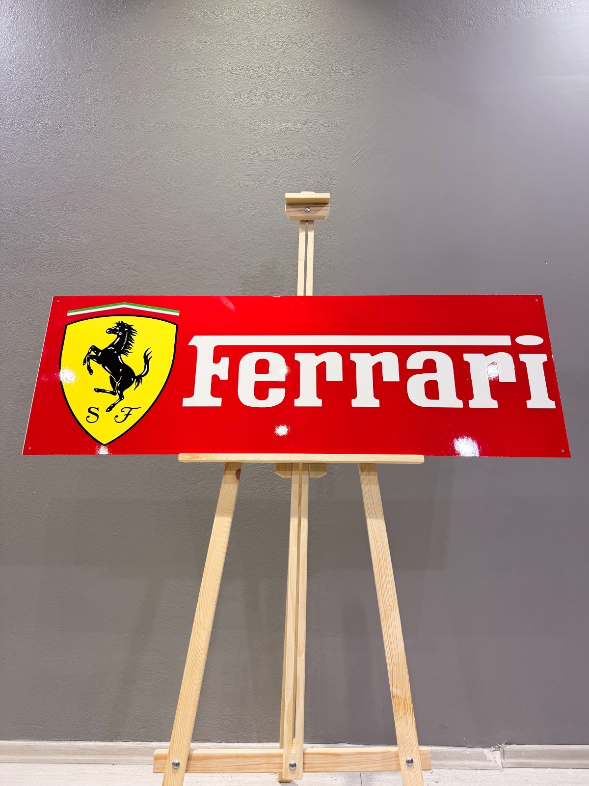 Ferrari Classic Logo – Garage Heavy Metal Sign – 118 × 40 cm (46.5” × 15.7”)