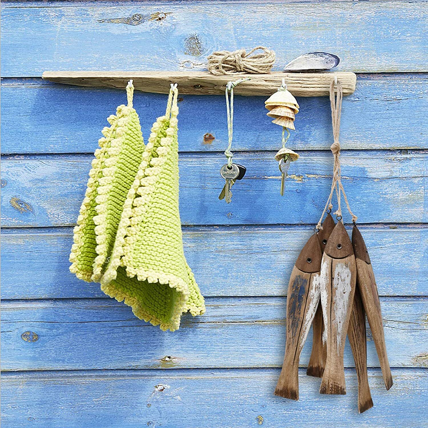 Set of 5 Wood Fish Decor Wall Hanging Wood Fish Decorations Nautical Ornaments