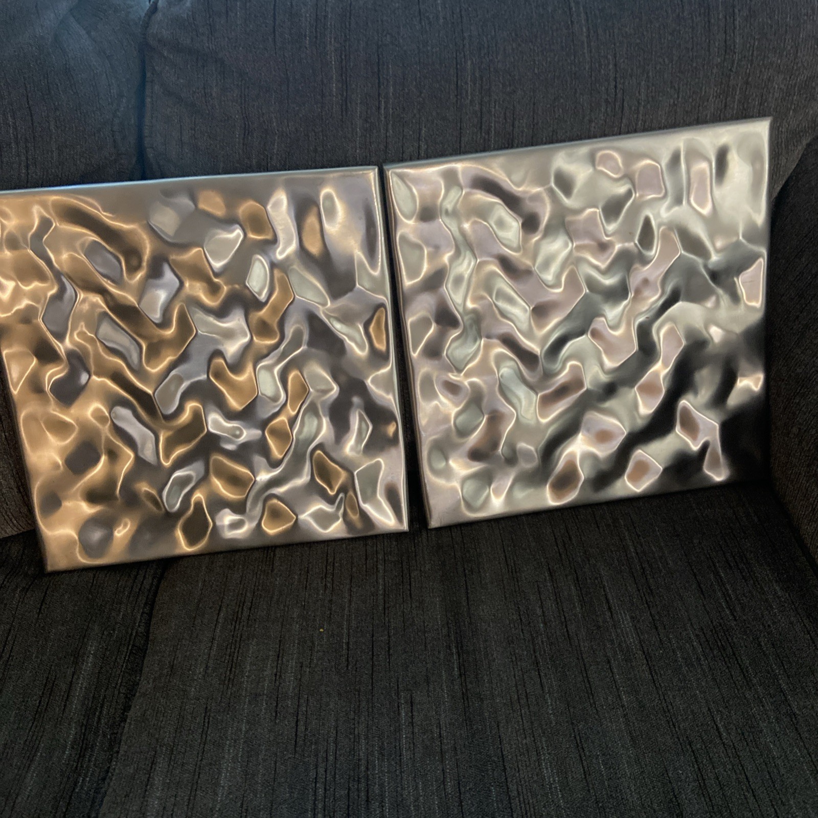 Crate&Barrel Metal Wall Decor 668-195 Axel Brushed Shiny Wall Art