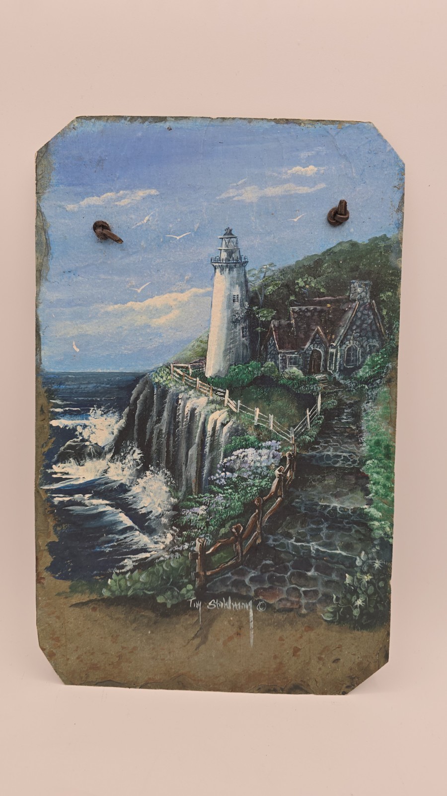 Moonbrook Arts Hand-Painted Slate Nautical Lighthouse Hanging Plaque Decorative
