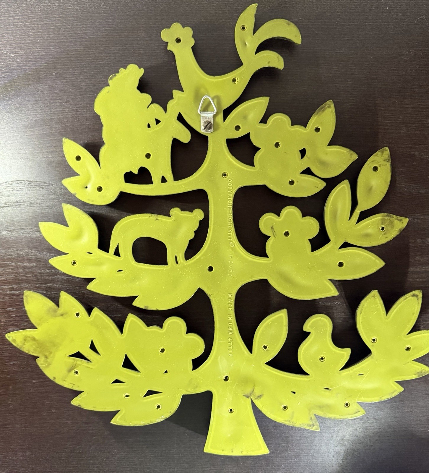 Avocado Green Tree of Life Wall Plaque Hanging Decor w/ Animals & Floral 14×14”