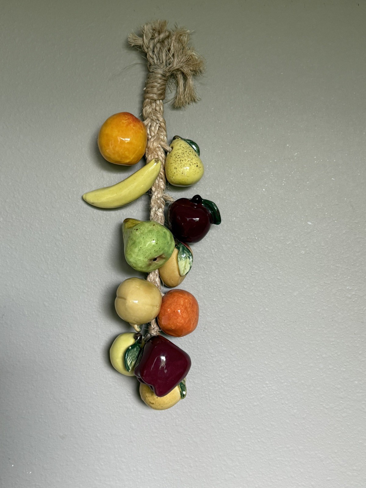 Vintage Ceramic Fruit on Rope Hanging Wall Art Kitchen Decor MCM Farmhouse