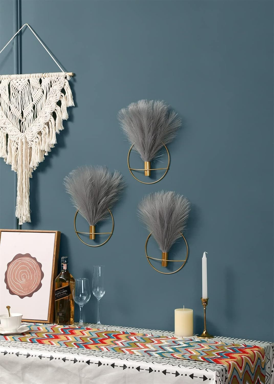 Boho Wall Decor, Wall-Mounted Metal Art, Hanging Artificial Pampas Display, Livi