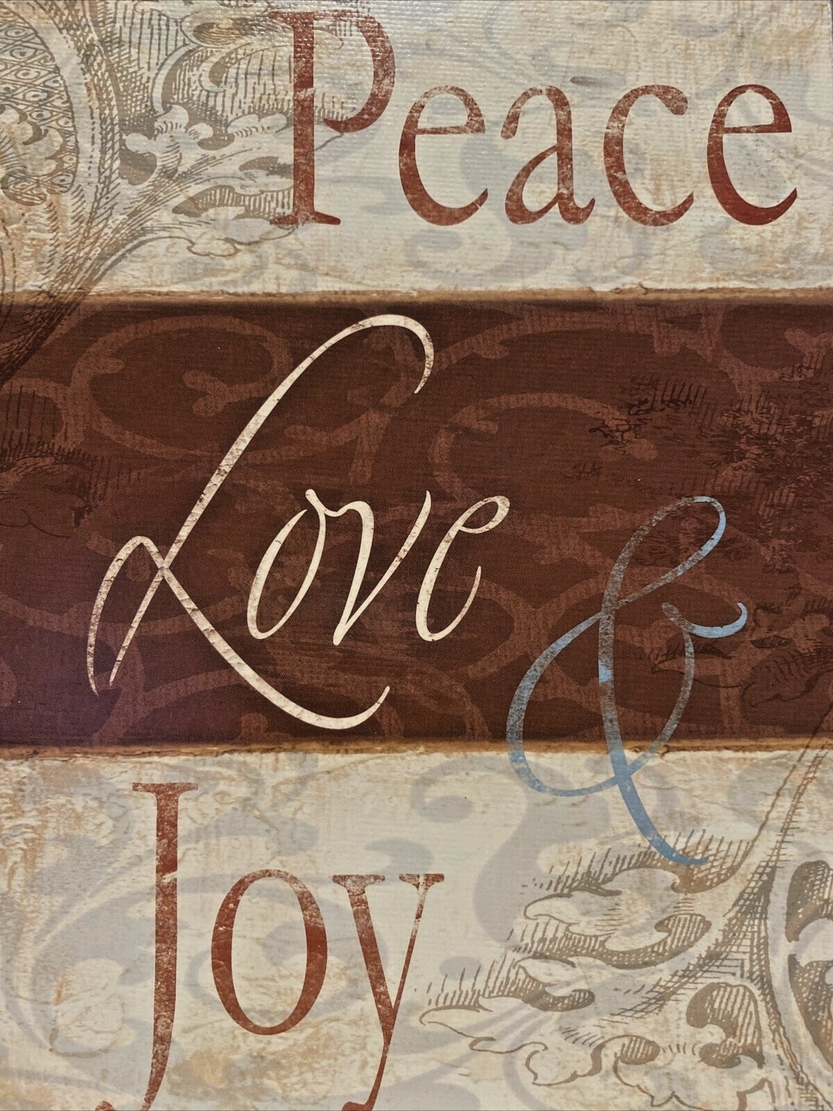 Peace Love Joy Wooden Sign – Wall Plaque Brown Beige Blue