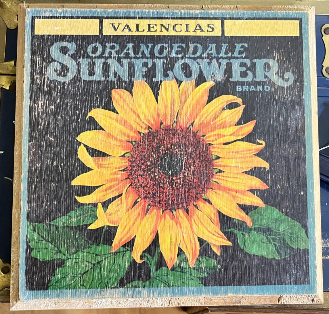 ORANGEDALE Sunflower Valencias Crate Label Wall Art Wood Farmhouse Decor 10x10in