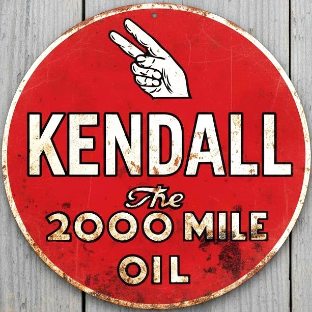 Kendall The 2000 Mile Oil 8″ Diameter Vintage Novelty Metal Sign Made In USA