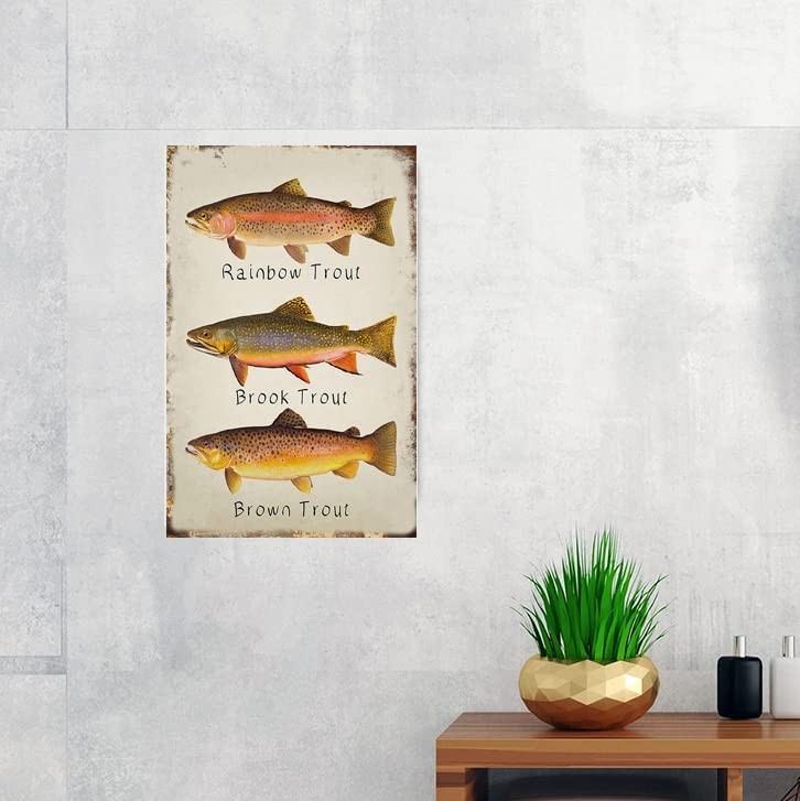 Cusde Rainbow Trout Metal Tin Sign Brook Wall Art 12″L x 8″W, multi