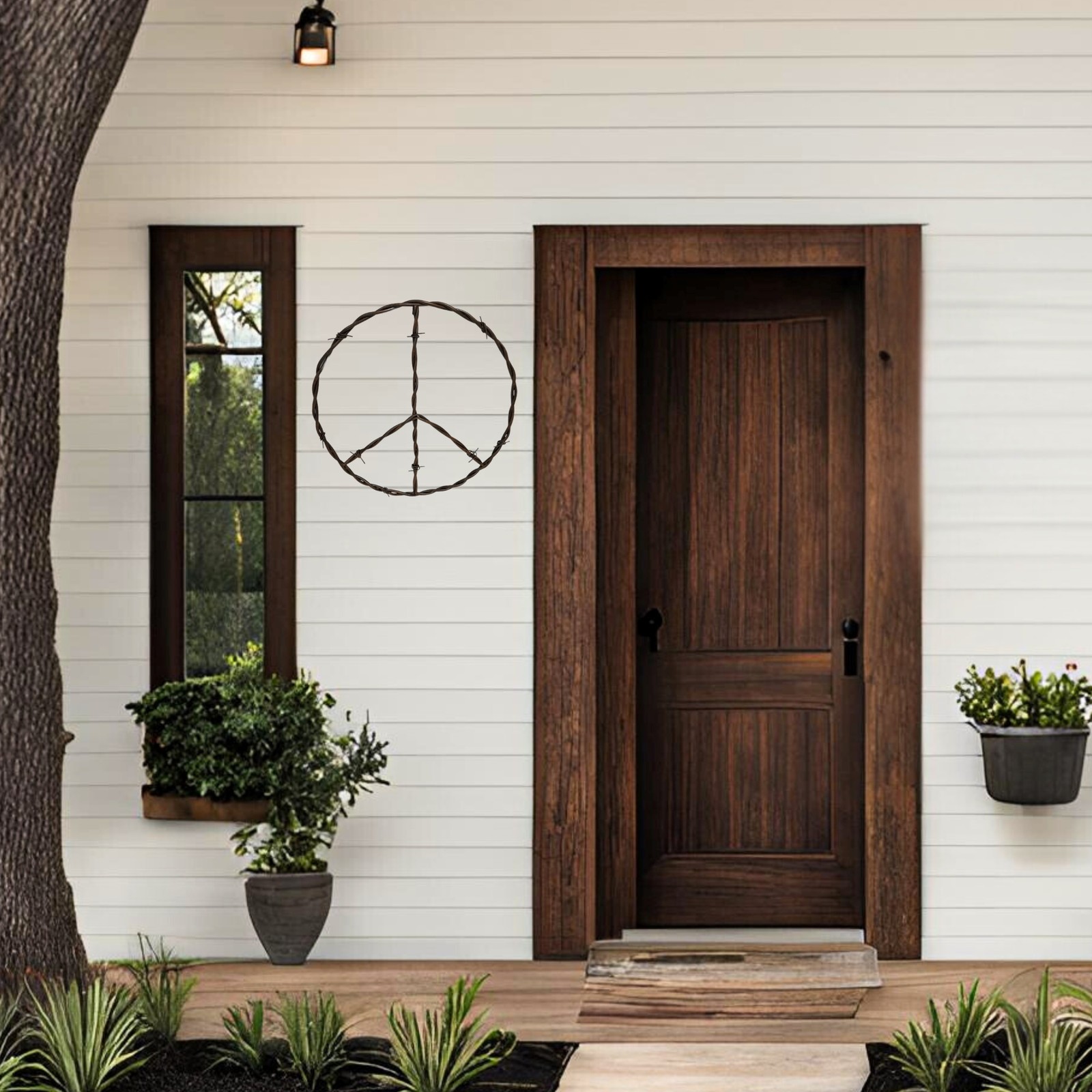 Rustic Copper Iron Peace Sign – Large Hippie Wall Art for Vintage Home Décor
