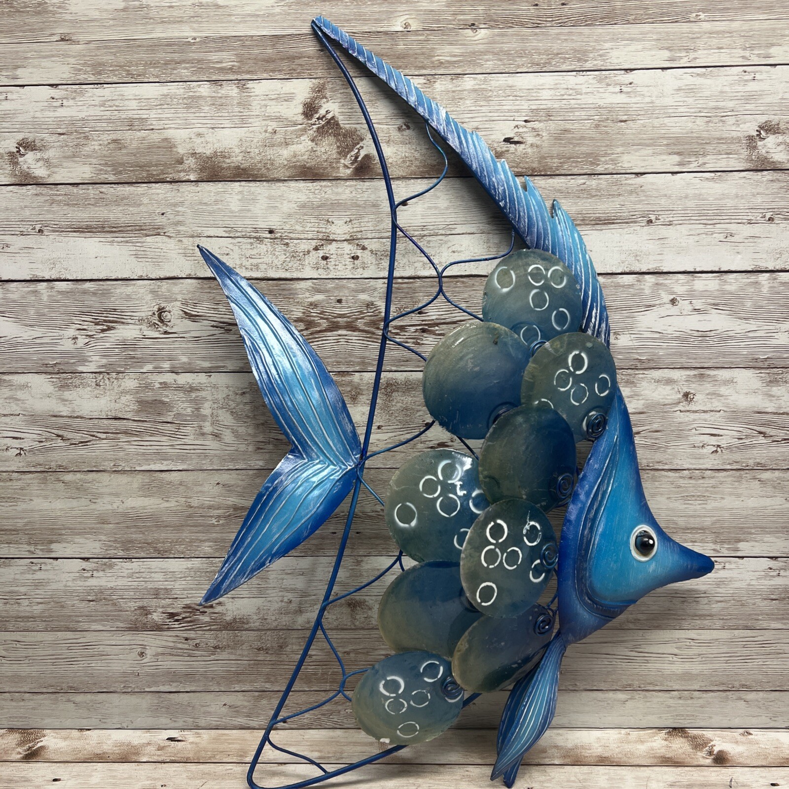 Tropical Fish Blue Metal Wall Plaque Ocean Beach 13×18.5 in