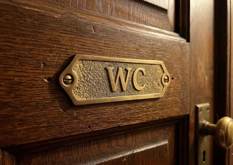 Solid Brass WC Door Sign Vintage Antique Victorian Cast Metal Plaque Embossed