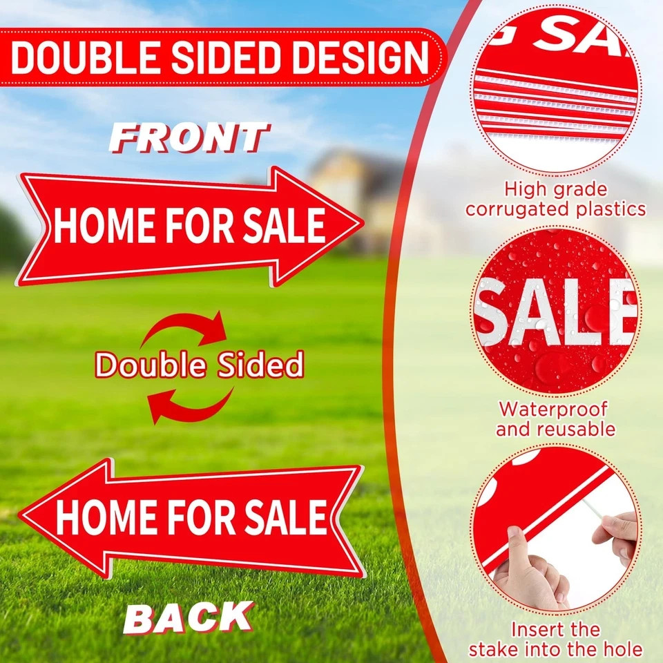 6PCS Home for Sale Signs With Stakes – Red Directional Arrow Double Sided 16 …