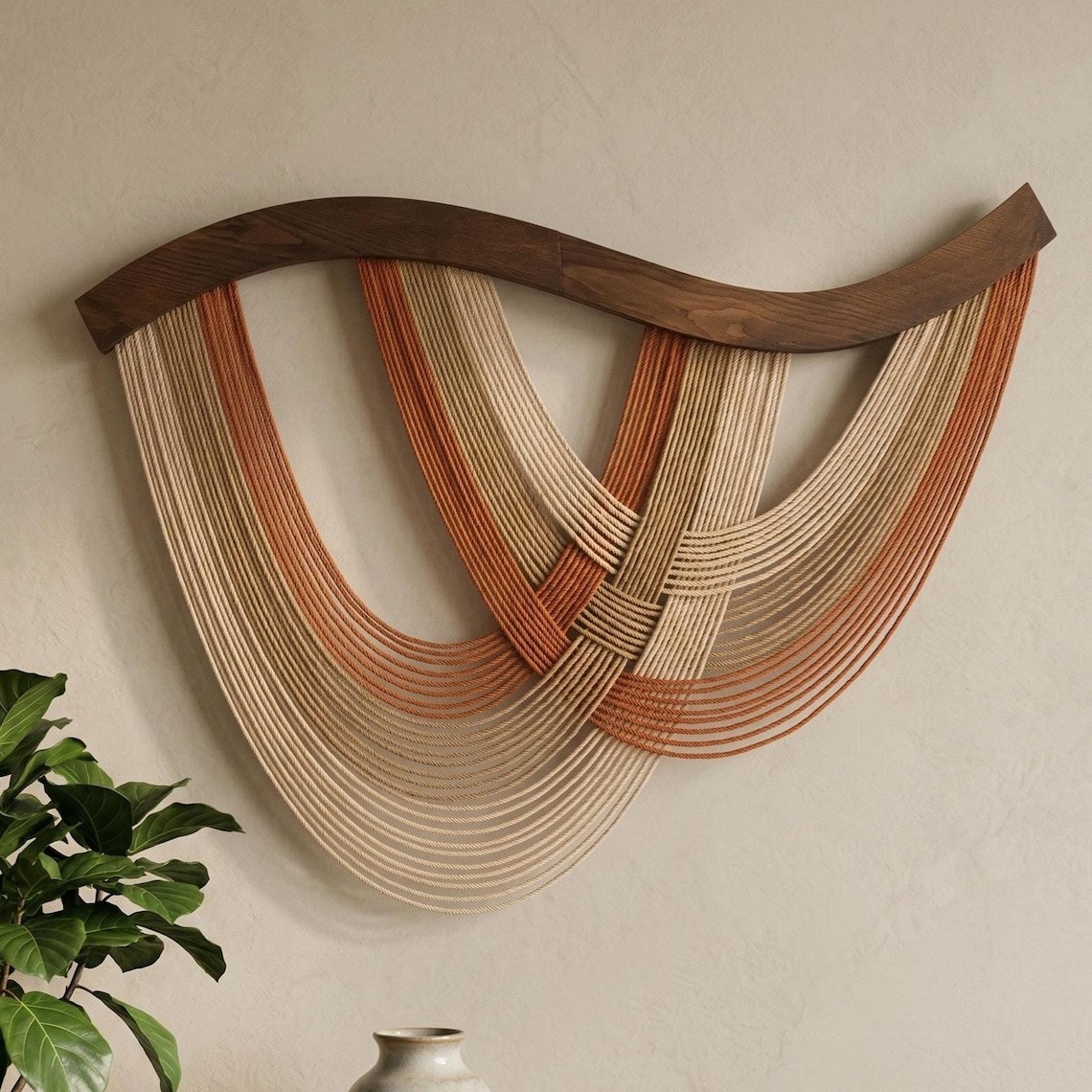 Wavy Wood Wall Decor The Flow Wall Hanging and Interwoven Fiber Art