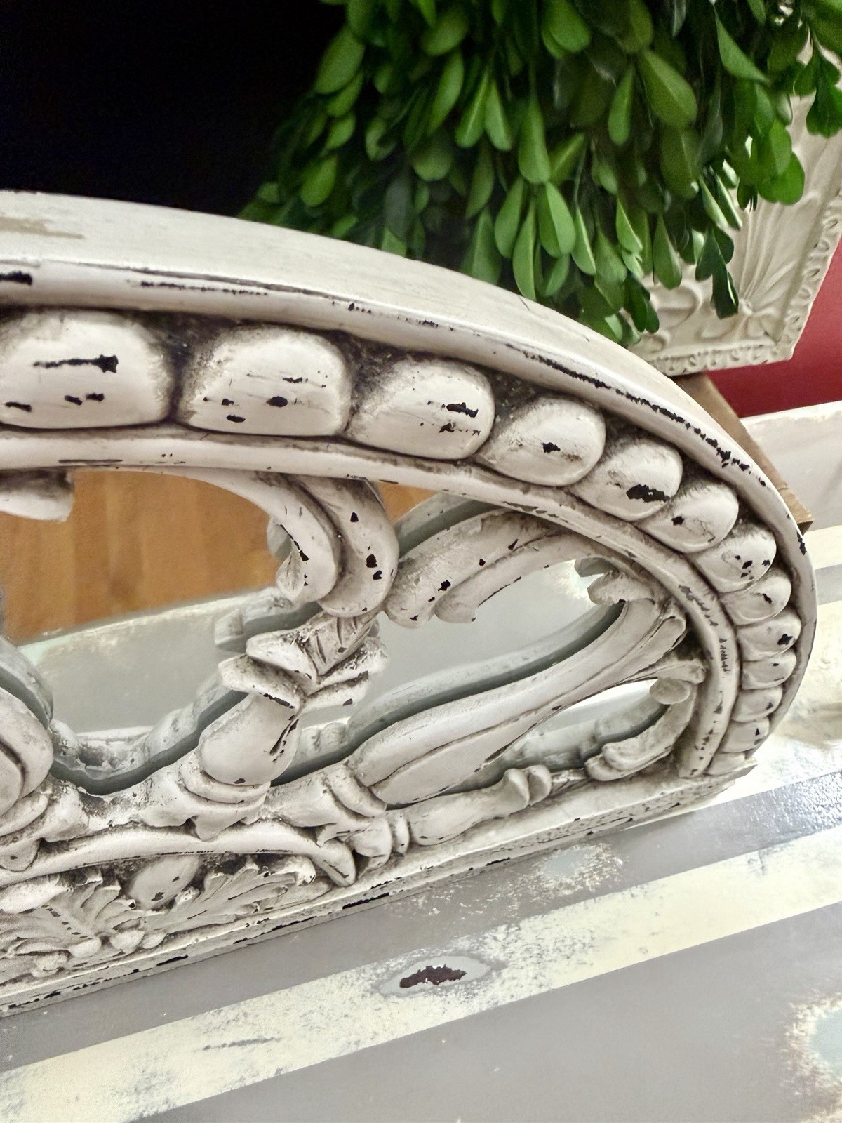 VTG Inspired Whitewashed Halfmoon/Mirrored Decorative Architectural Wall Plaque