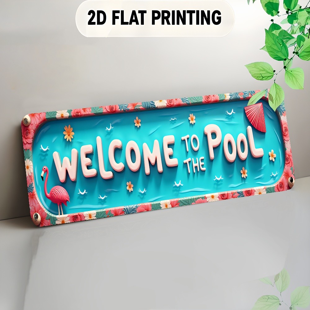 Metal Sign Flamingo Welcome To The Pool Vintage Tropical Backyard Poolside Decor