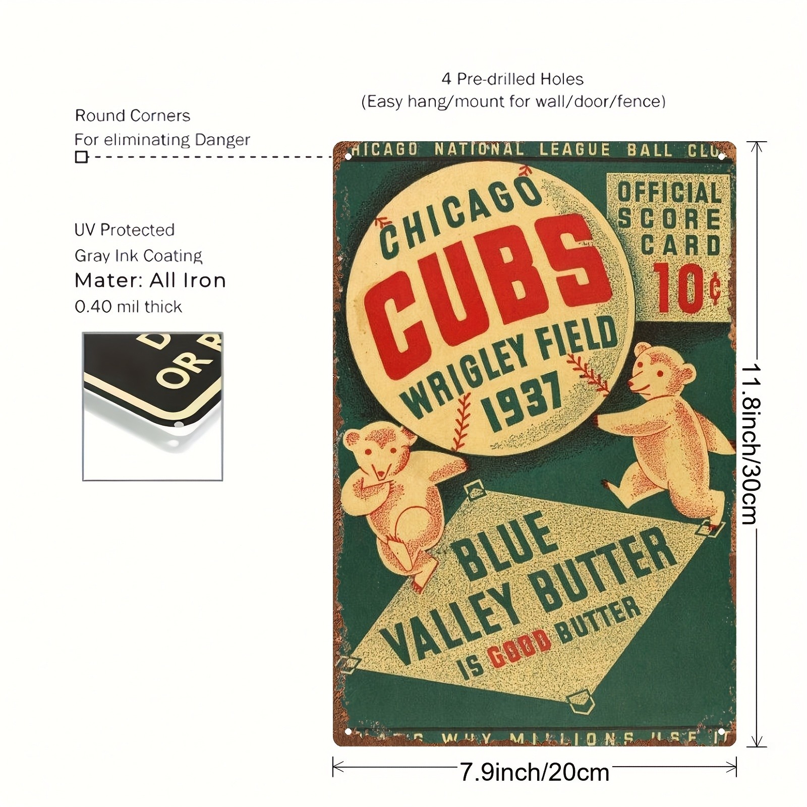 Vintage 1937 Baseball Poster – Wrigley Field Retro 8*12 Tin Metal Signs