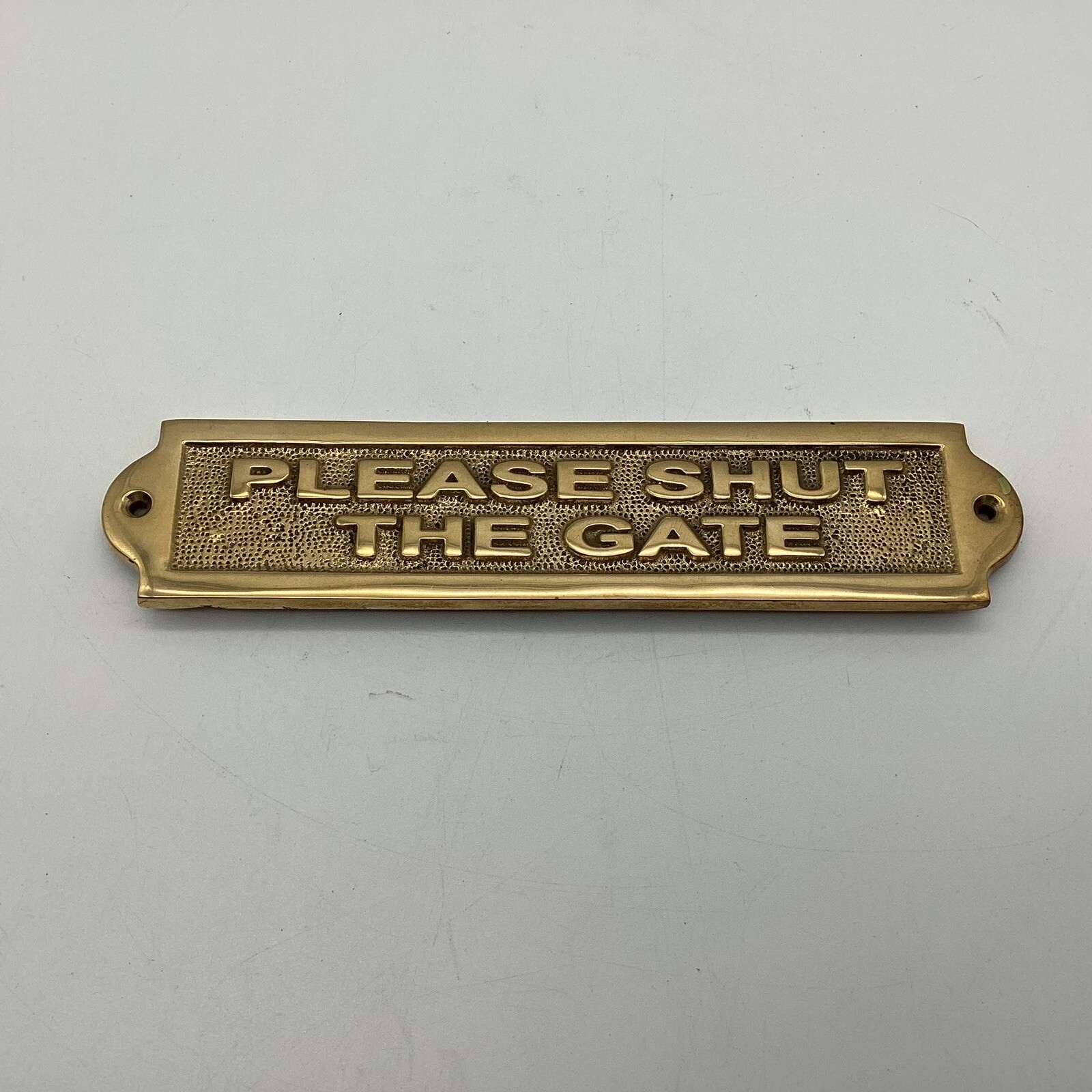 Brass Sign Please Shut The Gate Made in Ireland 8″ by 1.75″ New With Hardware