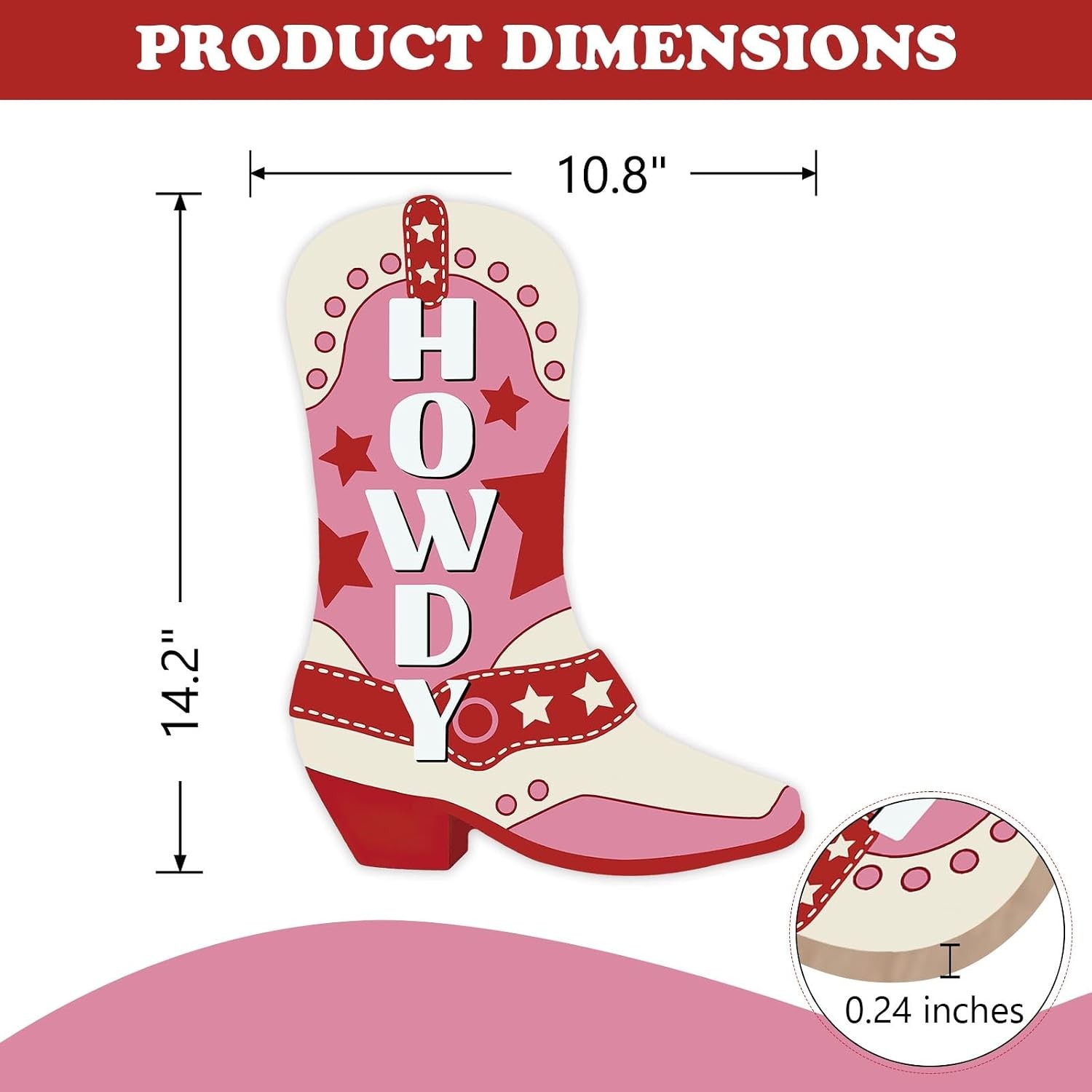 Pink Cowgirl Boots Door Sign 14″ Western Howdy Wood Wall Decor Country Style