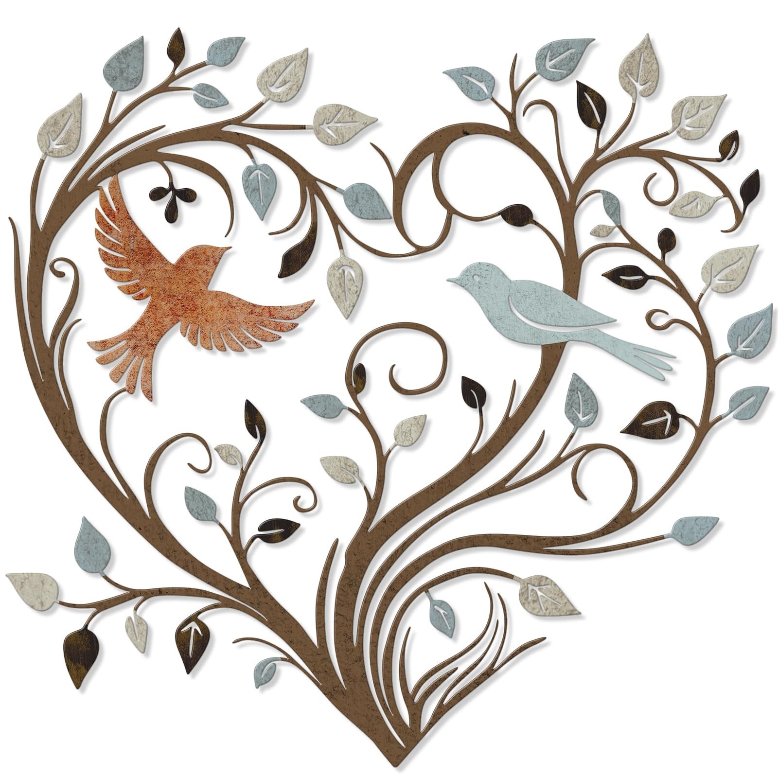 Colorful Heart Tree Metal Wall Art with Birds,Vibrant Heart Wall Decor for Li…