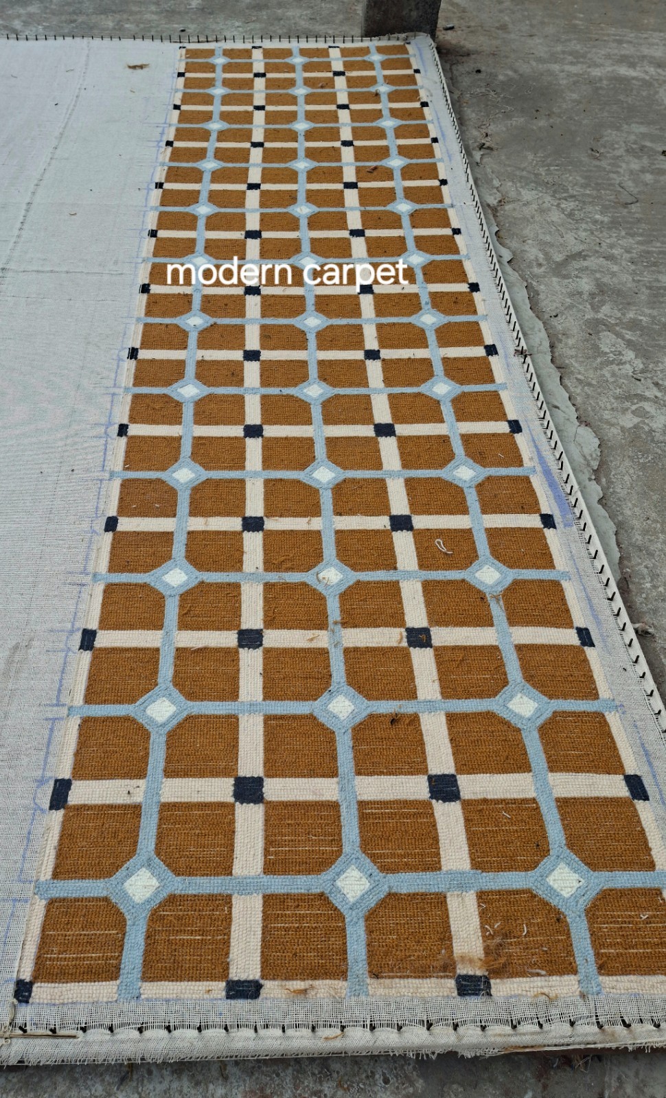 Mid Century Modern Geometric Area Rug Brown Blue Lattice Carpet Living Room 8×10
