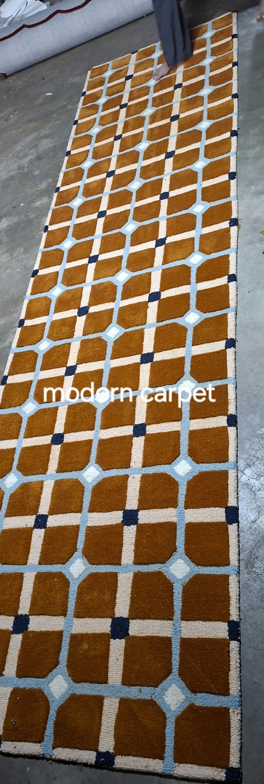 Mid Century Modern Geometric Area Rug Brown Blue Lattice Carpet Living Room 8×10