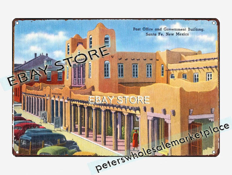 1930-45 Post Office Government building, Santa Fe, New Mexico tin sign